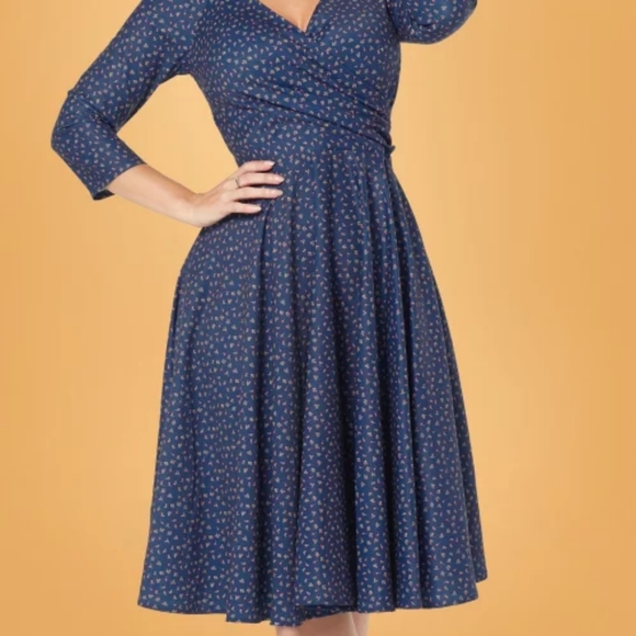 50s Lottie Cherry Blue Swing Dress Timeless London - Picture 2 of 4